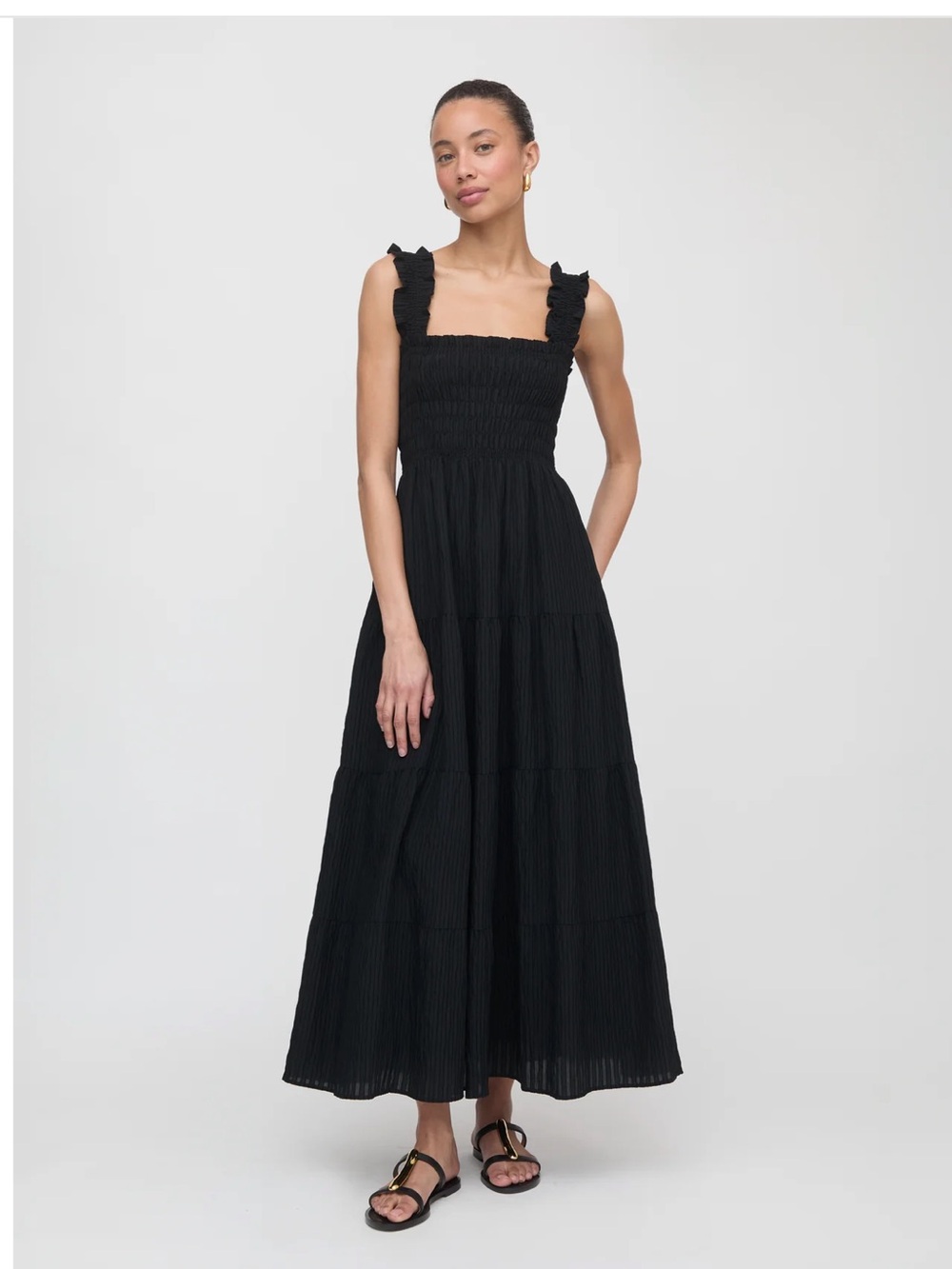 Hill House Home Kimmy Maxi Nap Dress in Black Tonal Seersucker
